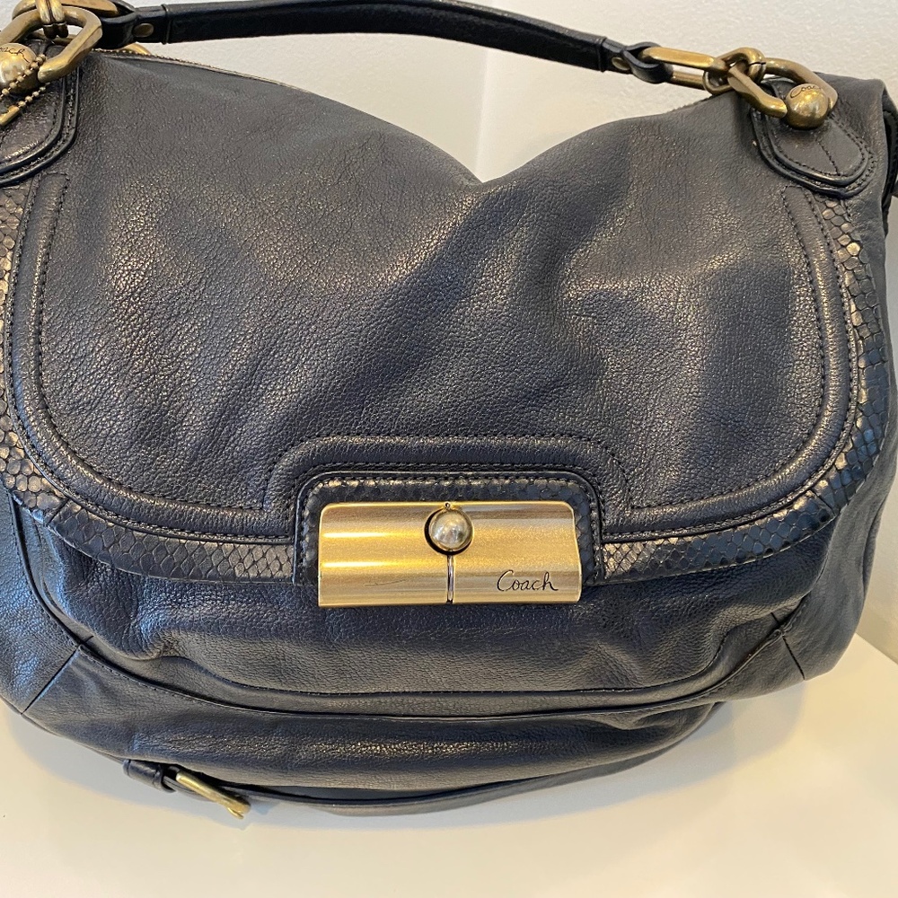 Coach Leather Shoulder Bag with Metal Hardware